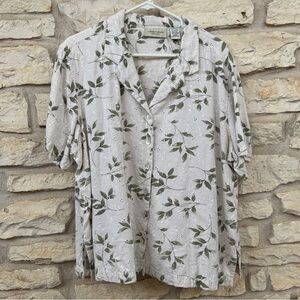 Lemon Grass Leaf Floral Pattern Button-Down Shirt 22W Eyelet